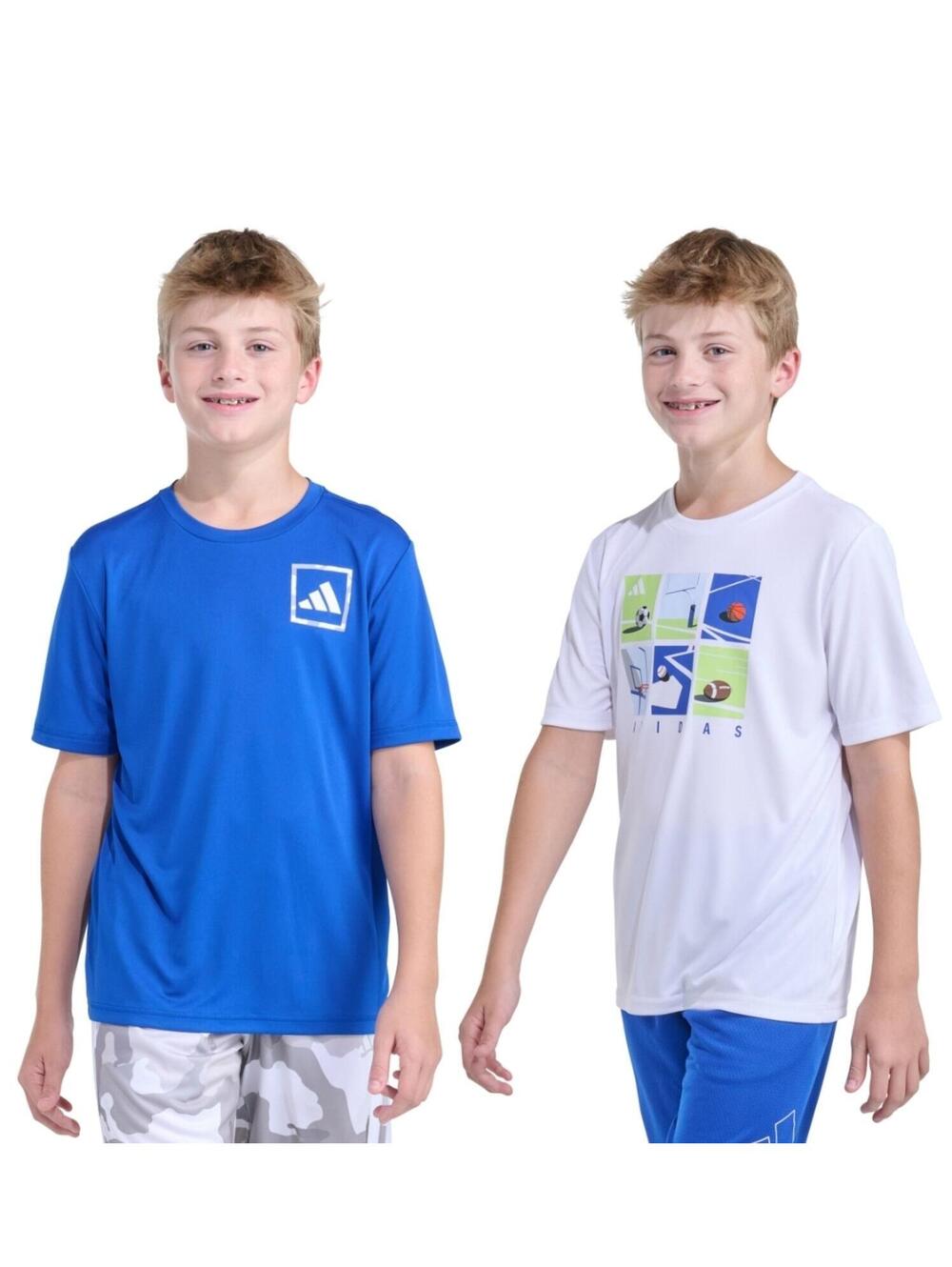 Adidas Boys' Activewear T-Shirts 2-Pack - Blue & White size 10/12 NWT